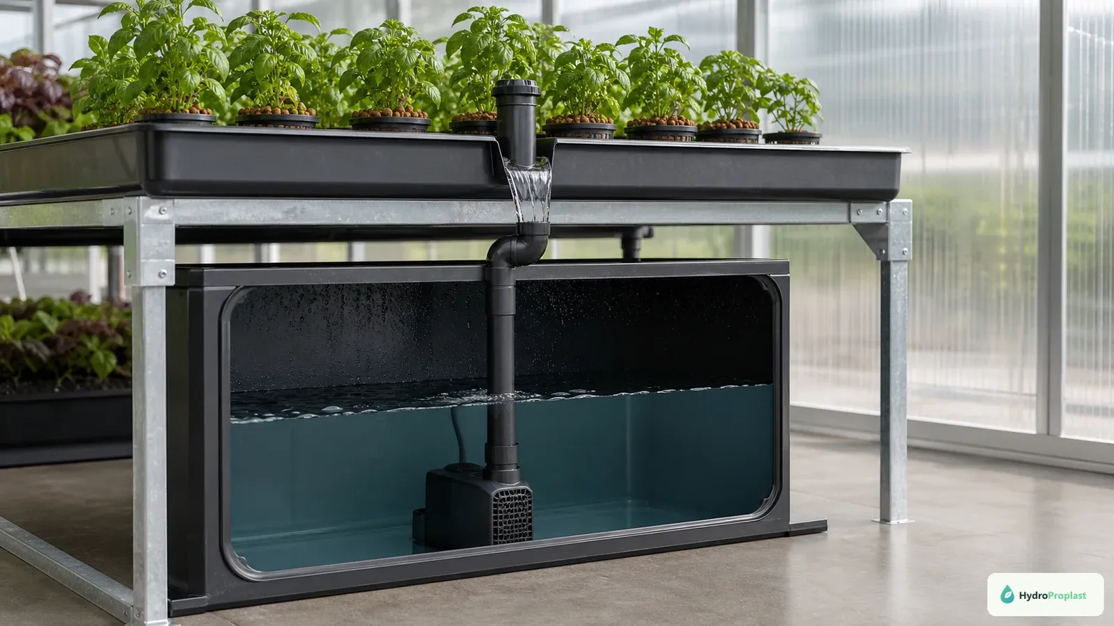 An Ebb and Flow tray drains through a standpipe into a reservoir with enough empty headspace.