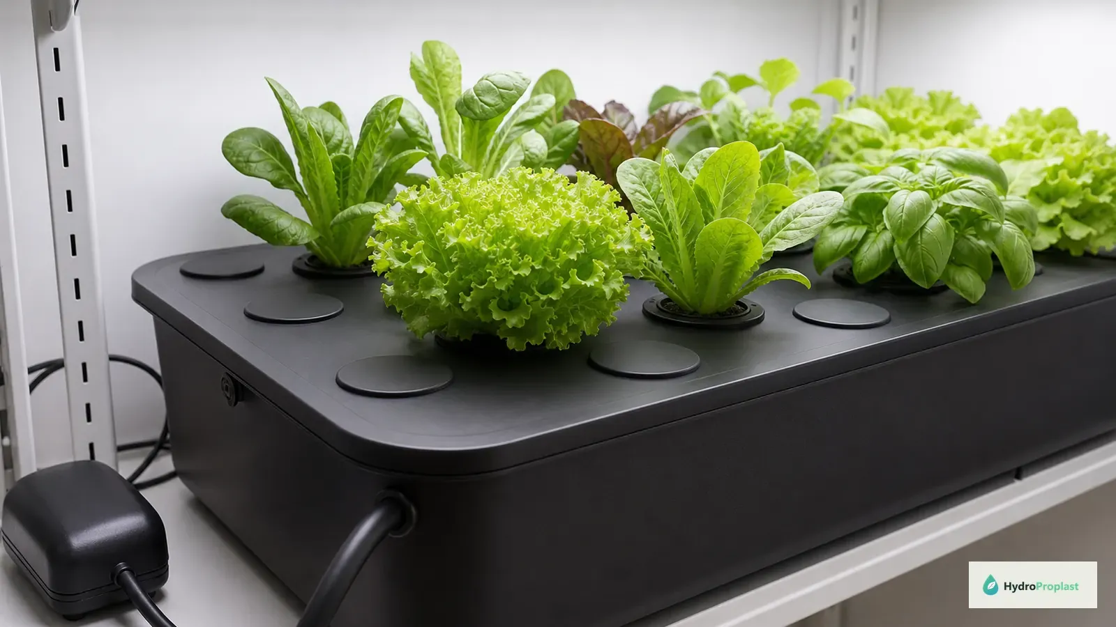 Opaque hydroponic reservoir with covered openings and protected net cups that block light from the root zone.